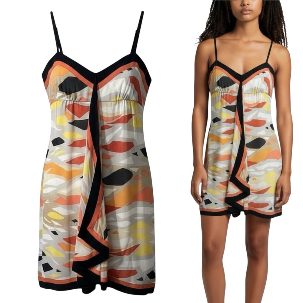 BCBGMaxazria Cascade Silk Scarf Mini Dress Size 2 Poppy Combo Sweetheart